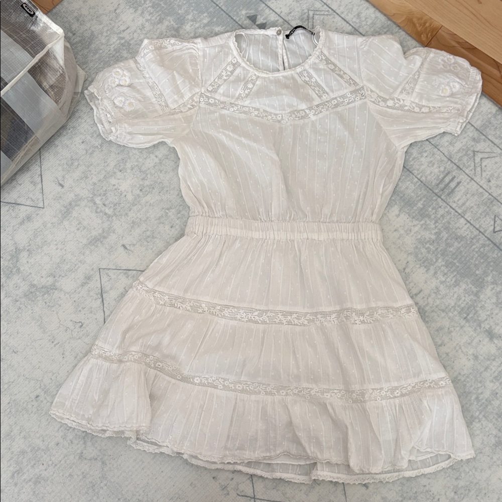 Zara White Cotton Embroidered Dress